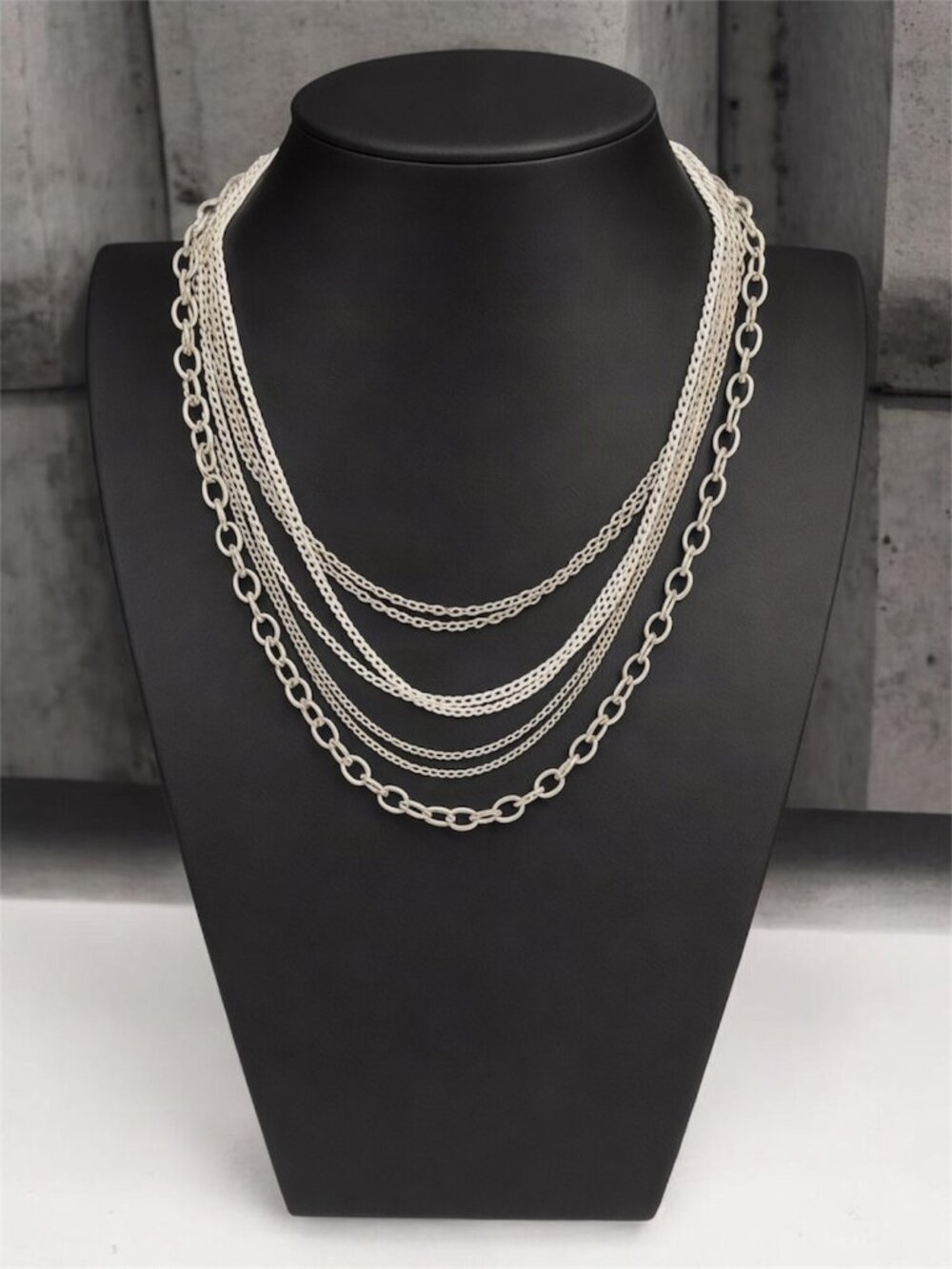 Silver & White Multi Chain Layered Necklace